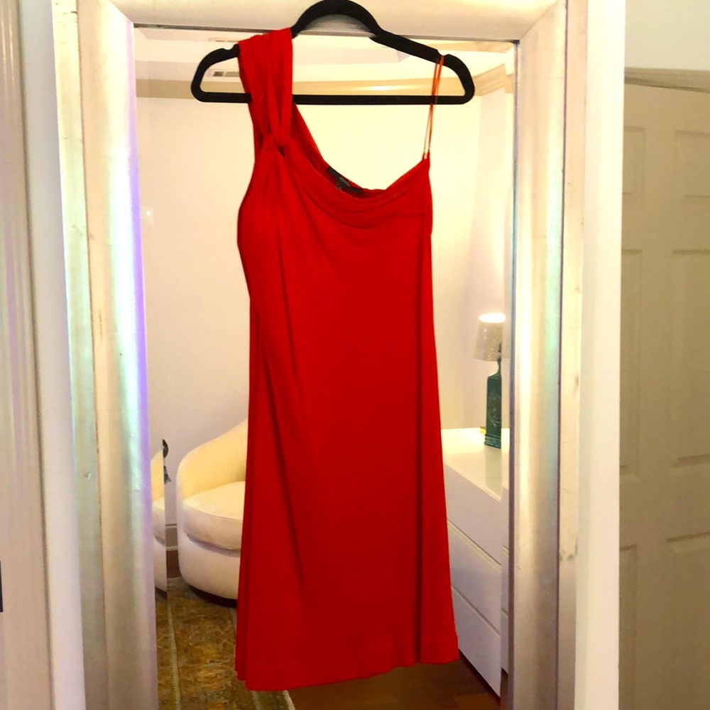 Gucci Orange/Red one shoulder dress viscose small loose fitting mid calf length